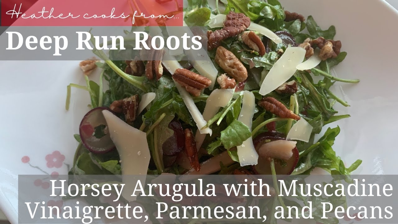 Horsey Arugula with Muscadine Vinaigrette, Parmesan, and Pecans from undefined